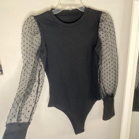 Tops - Black Bodysuit With See Through Sleeves